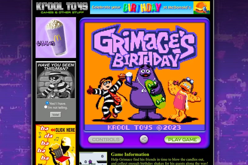 McDonald's 正式推出「奶昔大哥 Grimace」生日纪念 Game Boy Color 复古小游戏