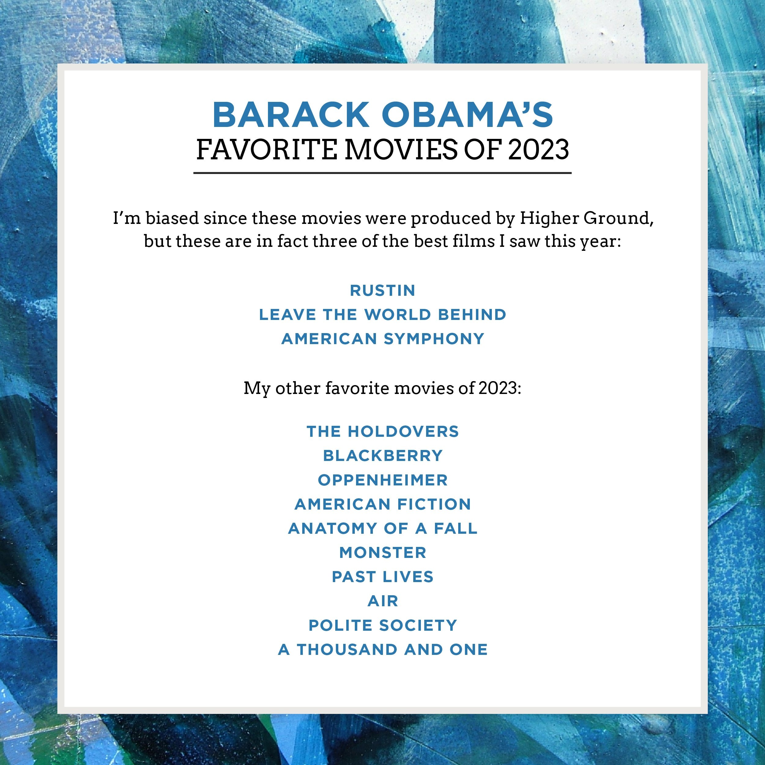 Barack Obama 公布個人 2023 年度電影清單：《奧本海默 Oppenheimer》榮獲總統級好評