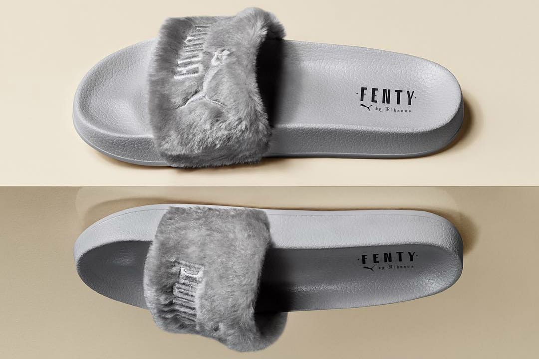 puma fur slippers grey