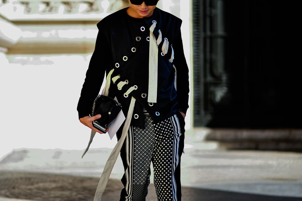 streetsnaps paris fashion week off white adidas yeezy boost 350 v2 comme des garcons
