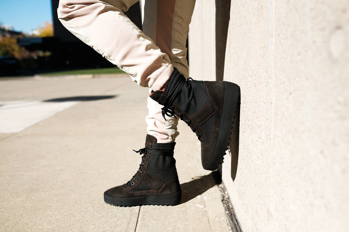 yeezy military boots on feet