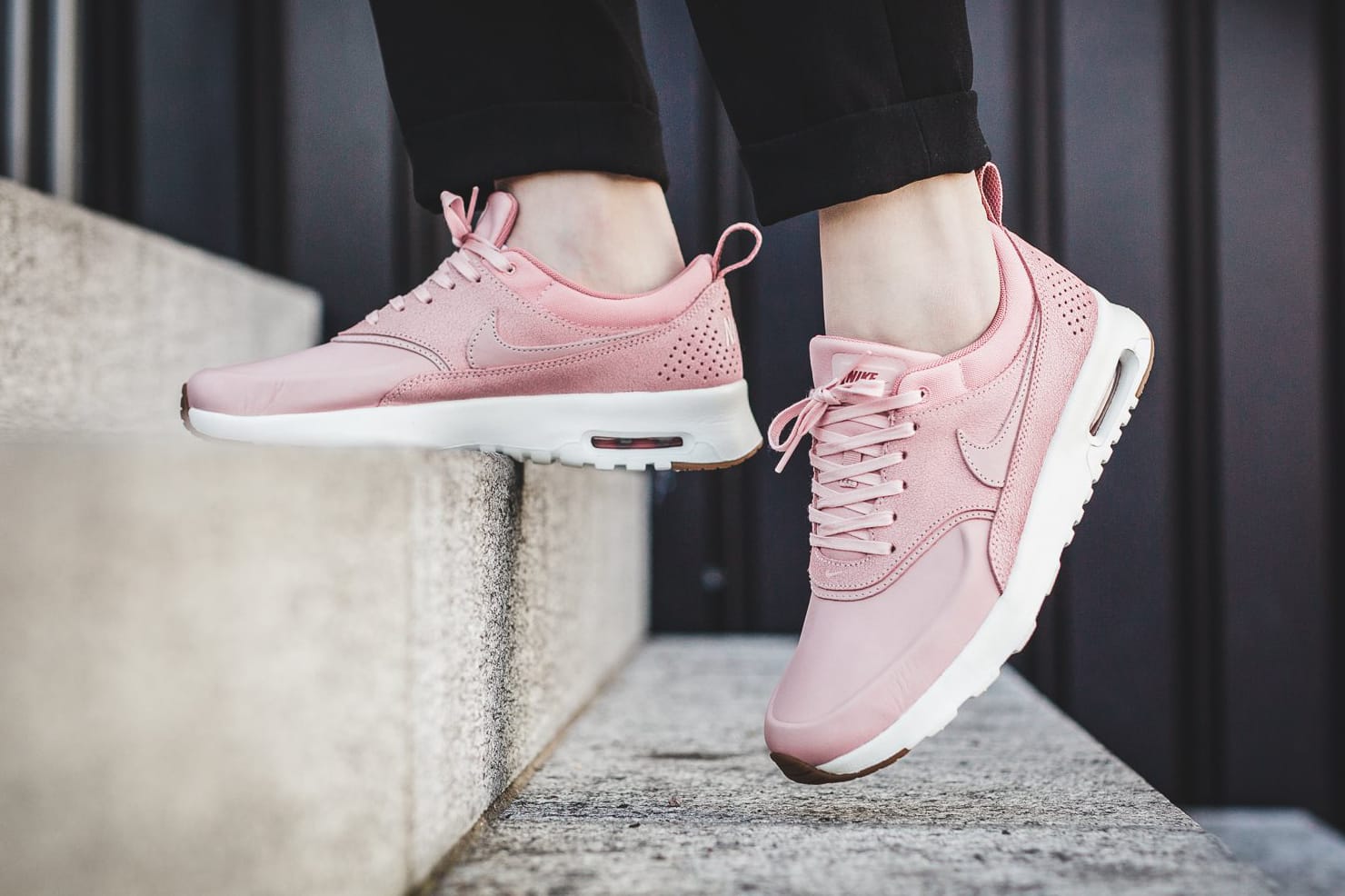nike thea pink and white