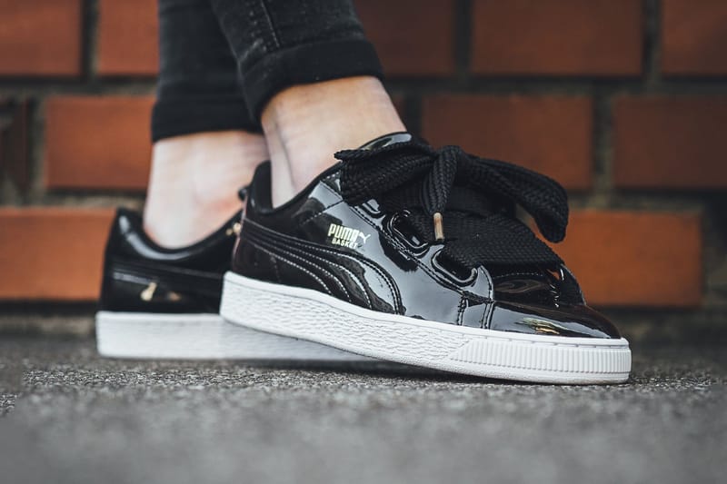 puma basket heart black patent womens