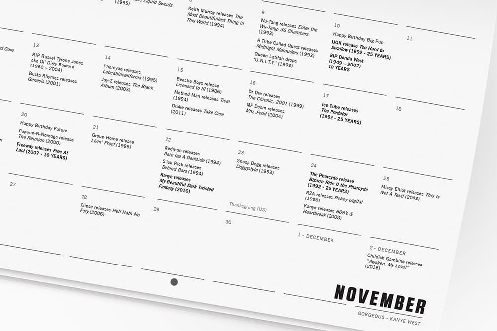 2017 Rap Calendar Rap365 Music Design