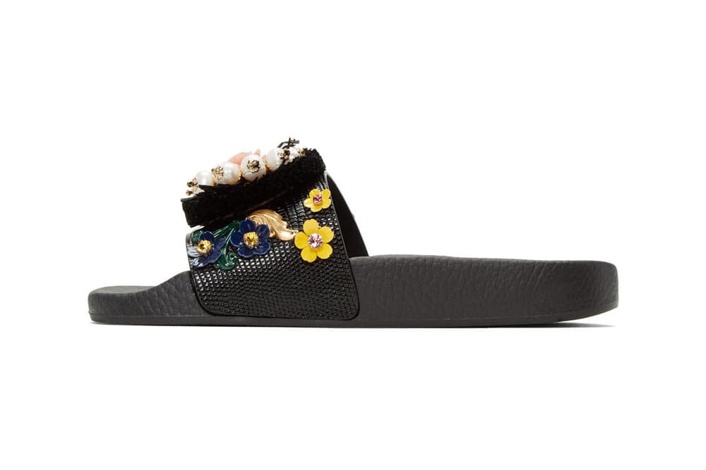 Dolce & Gabbana Black Flower Slide Pool Sandal