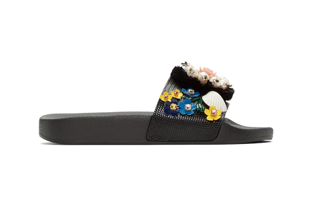 Dolce & Gabbana Black Flower Slide Pool Sandal