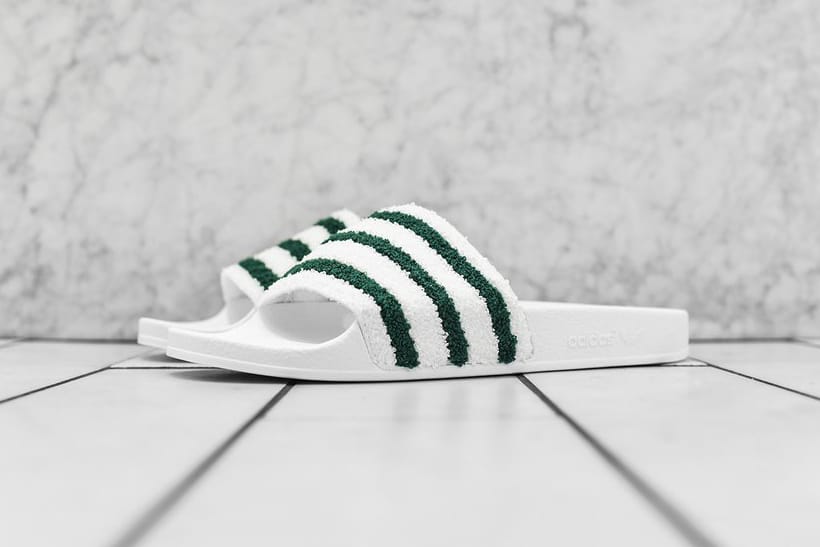adidas green and white slides