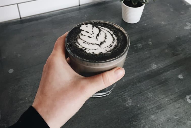 Goth latte instagram black coffee rainbow drinks