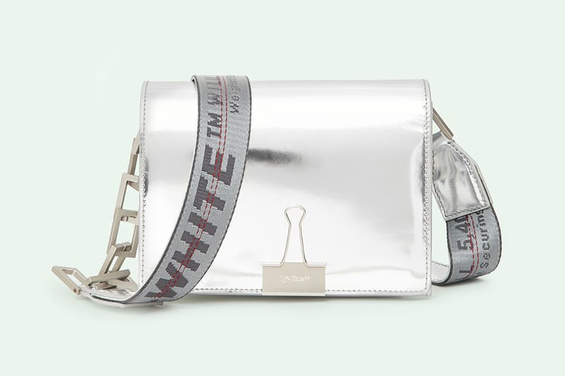 off white metallic bag