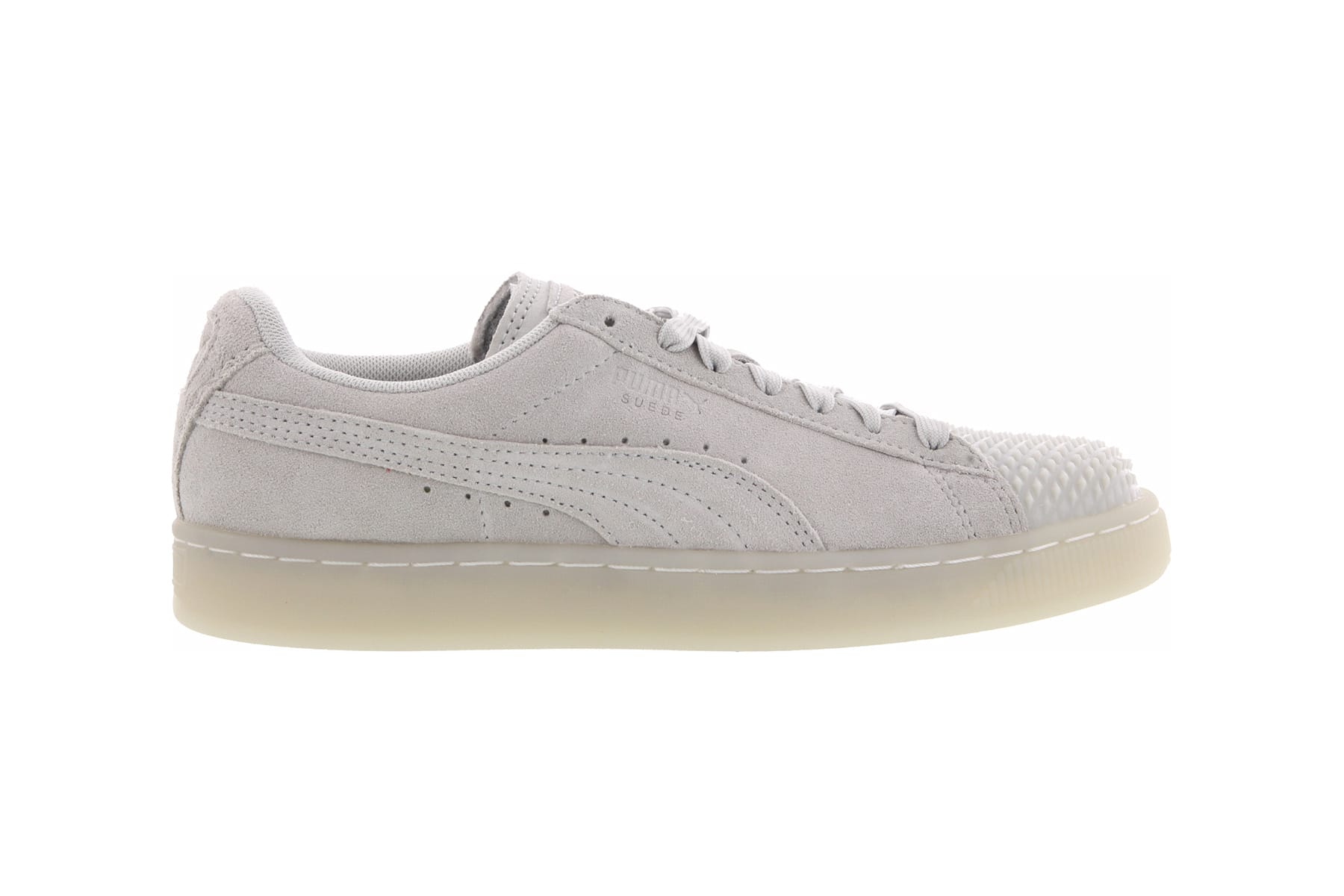 grey and pink puma suedes