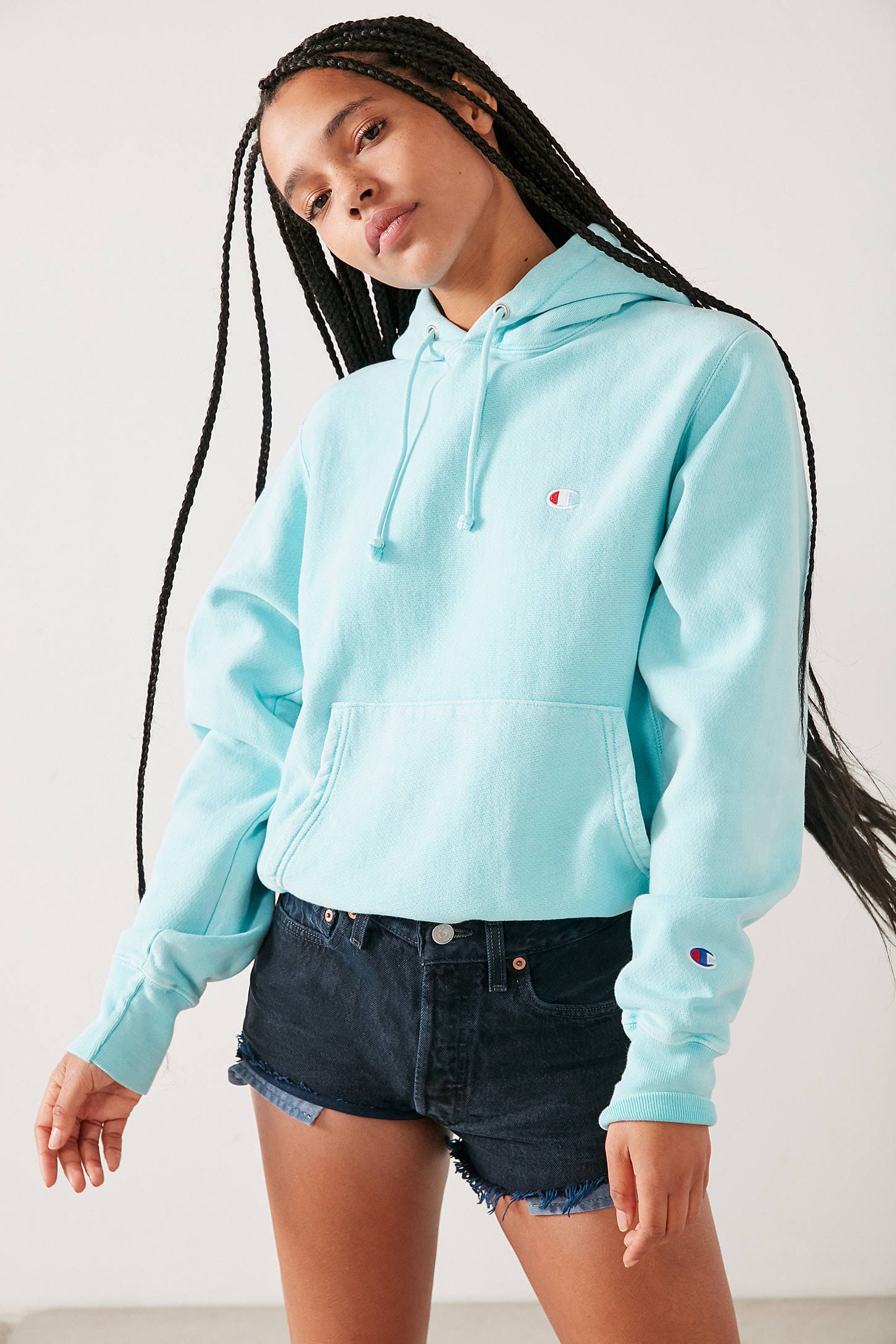 light blue champion hoodie urban outfitters