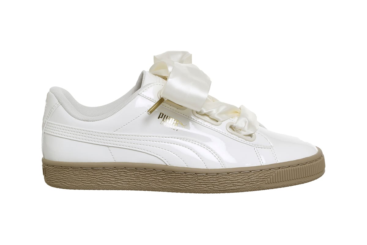 puma basket heart trainers in patent marshmallow