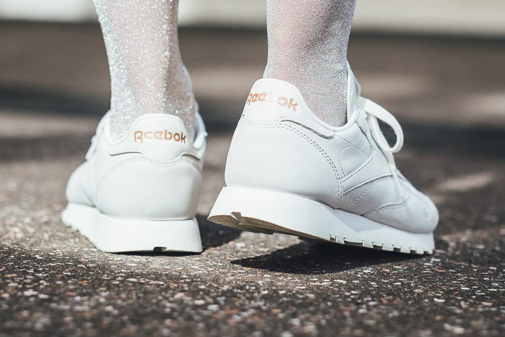 Golden garlic String Reebok Drops Classic Leather in White Rose Gold | HYPEBAE