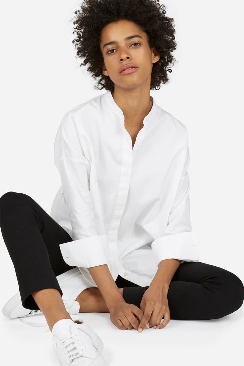 everlane summer shirts collarless oxford boxy shirt