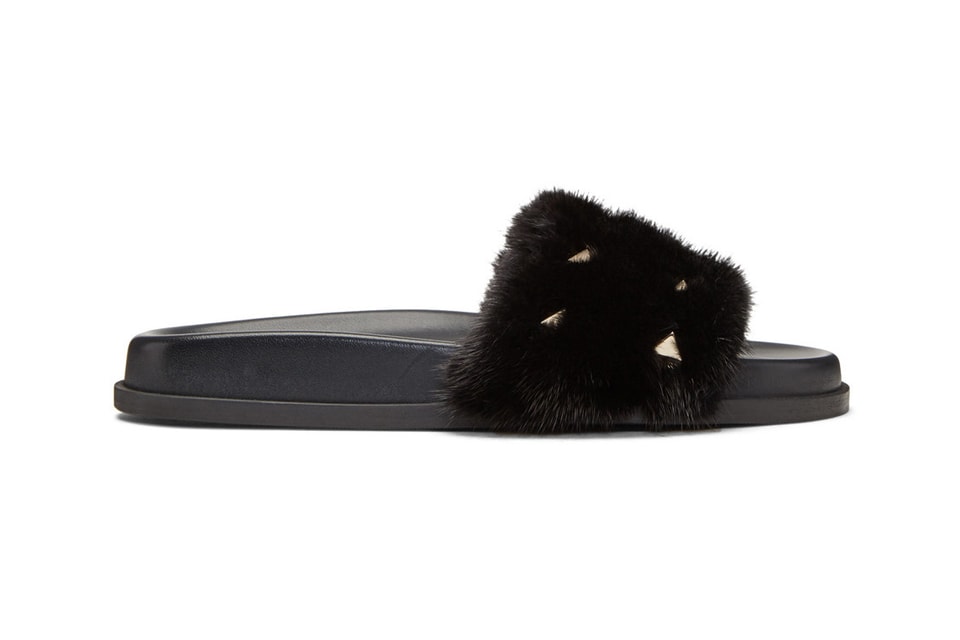 valentino rockstud fur slides