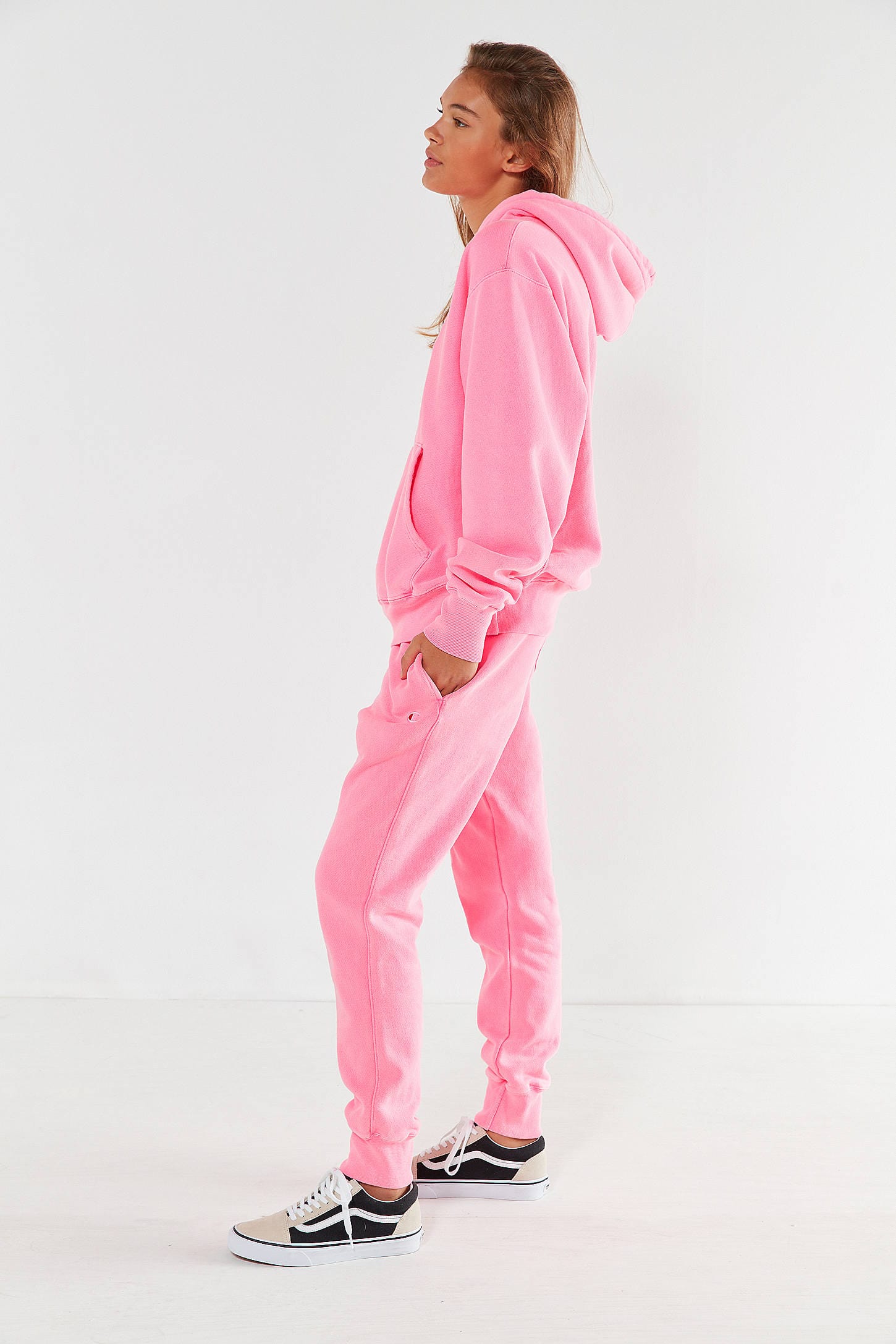pink hoodie and sweatpants
