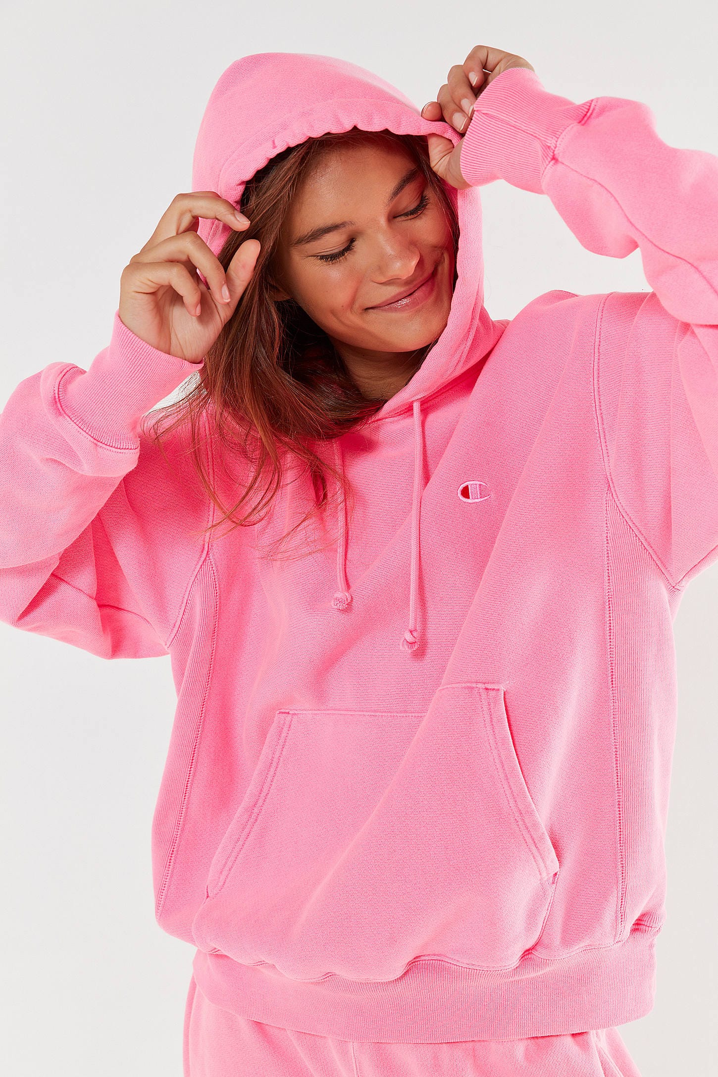 neon pink champion hoodie
