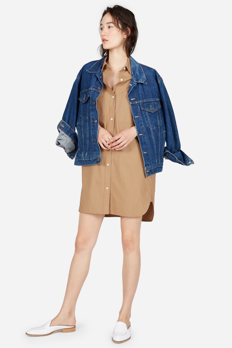 Everlane Cotton Pocket Shirt Shirt Dress Black Green Ochre