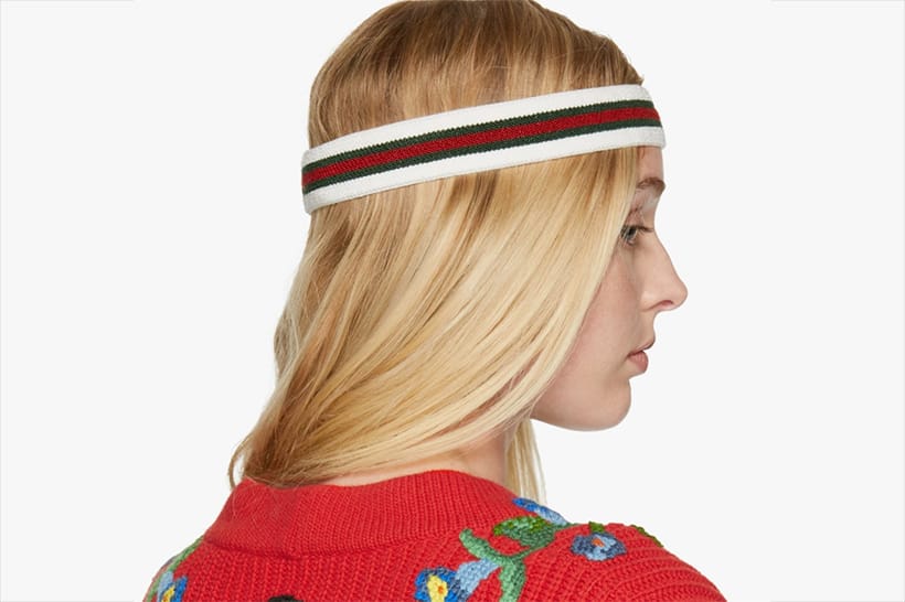 Shop Gucci's Tricolor Web Headband at 