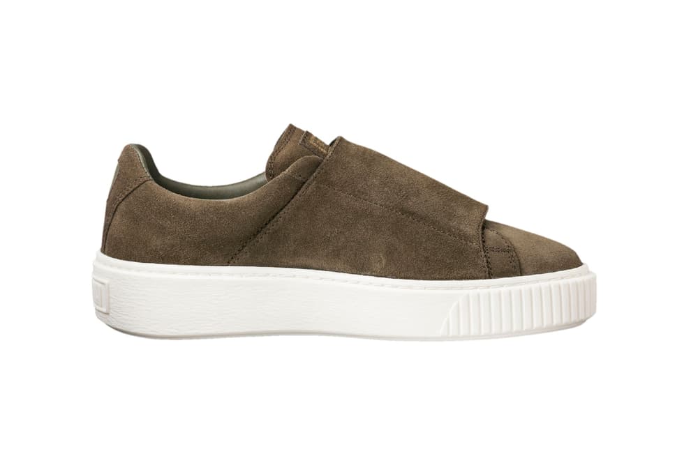 puma suede platform big strap pastel pink olive purple