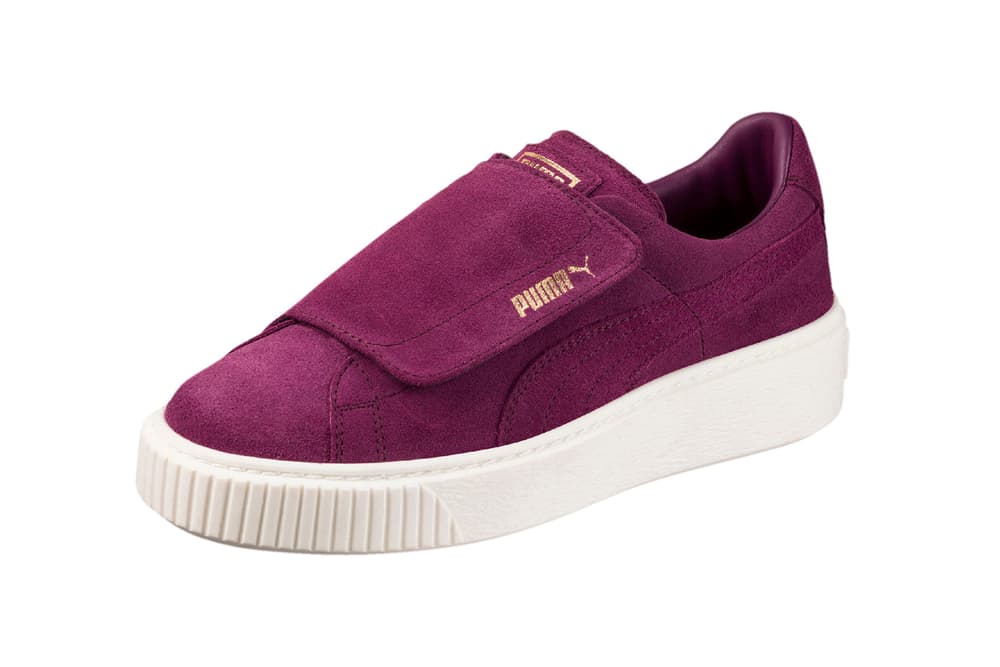 puma suede platform big strap pastel pink olive purple