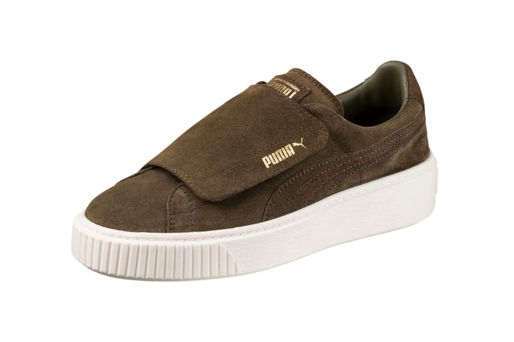 puma suede platform big strap pastel pink olive purple