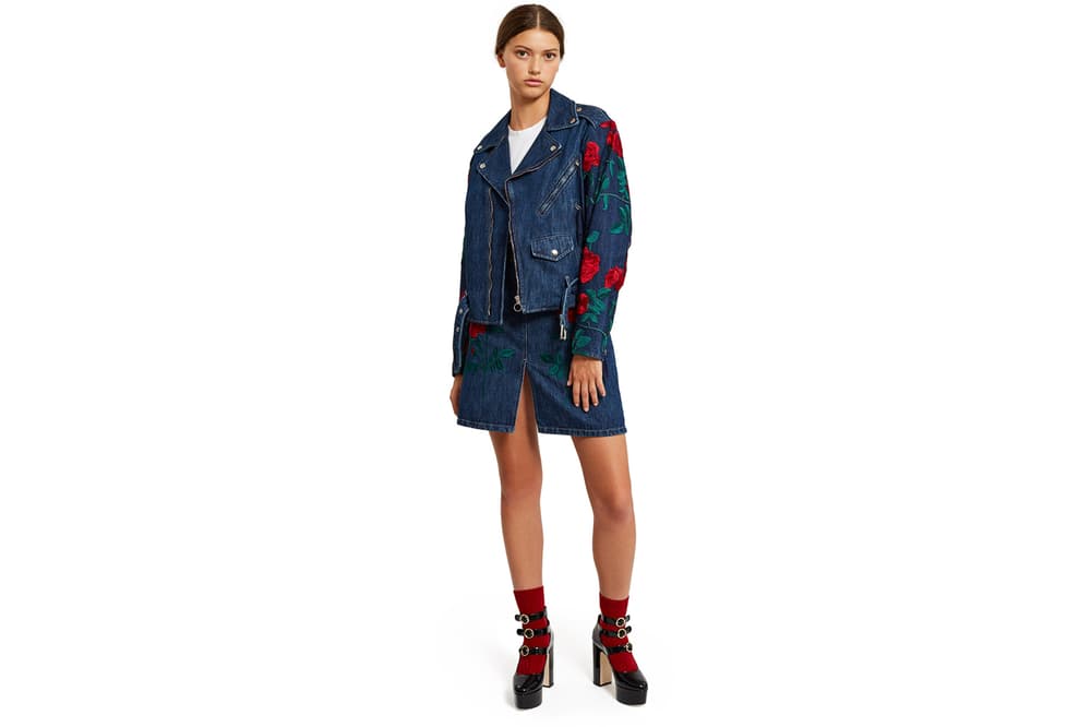 Adam Selman Embroidered Denim Moto Jacket