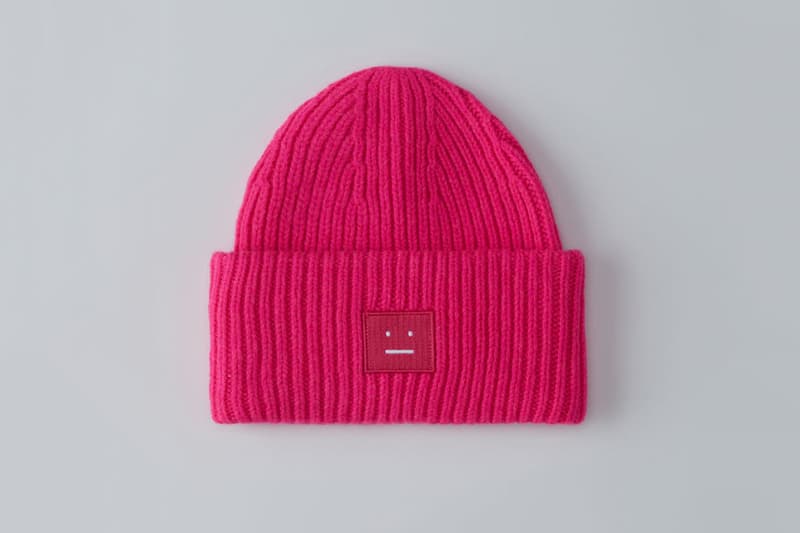 Acne Studios Pansy Wool Hat Cozy Chic Winter Fall Knit Beanie Face Smiley Rainbow Pink Blue Yellow Black White Grey