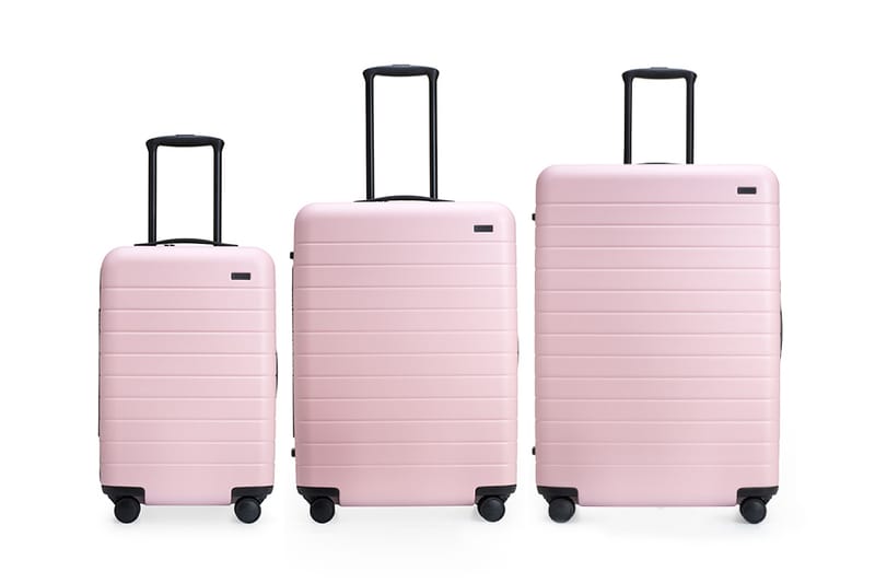 blush pink luggage