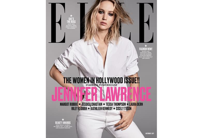 ELLE Magazine "Women In Hollywood" Issue November 2017 Jennifer Lawrence Margot Robbie Jessica Chastain Laura Dern Tessa Thompson Riley Keough Cicely Tyson Kathlene Kennedy Girl Power Interview