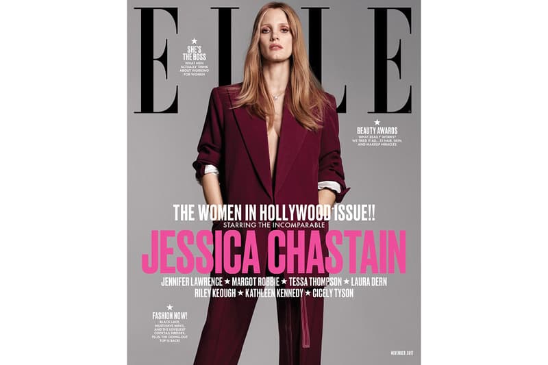 ELLE Magazine "Women In Hollywood" Issue November 2017 Jennifer Lawrence Margot Robbie Jessica Chastain Laura Dern Tessa Thompson Riley Keough Cicely Tyson Kathlene Kennedy Girl Power Interview