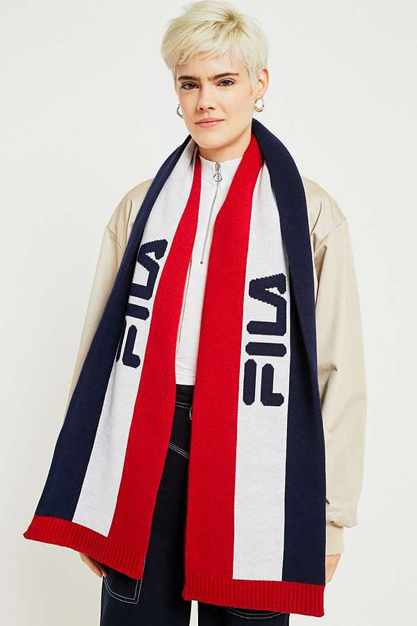 FILA Striped Ski Scarf Urban Outfitters Logo Red White Blue Winter Fall