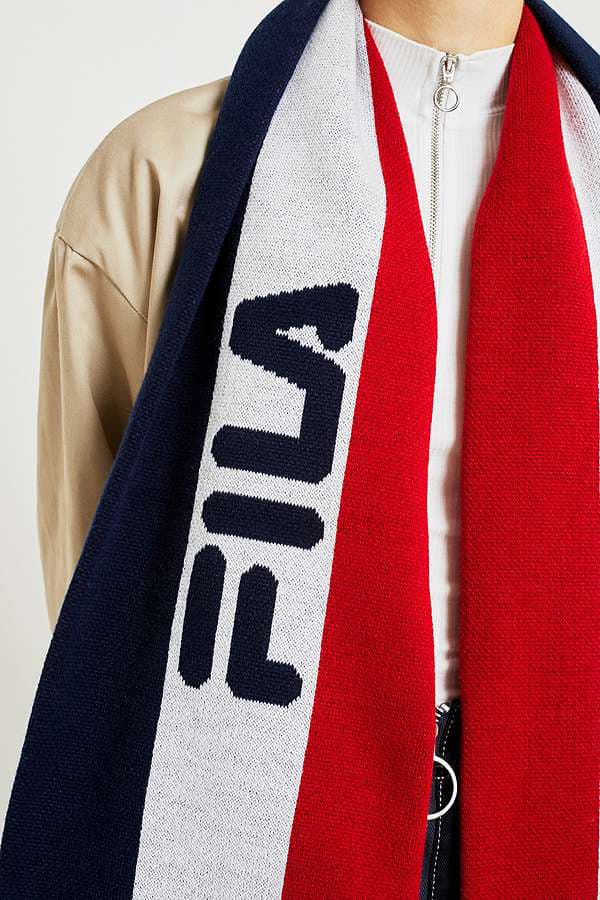 FILA Striped Ski Scarf Urban Outfitters Logo Red White Blue Winter Fall