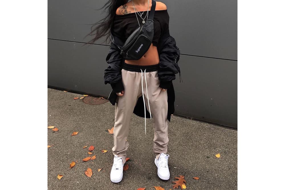 How to Wear Get the HYPEBAE Look Outfit Inspiration Budget Friendly Steal the Look Sweatpants Off-Shoulder Top Easy Outfit Ideas