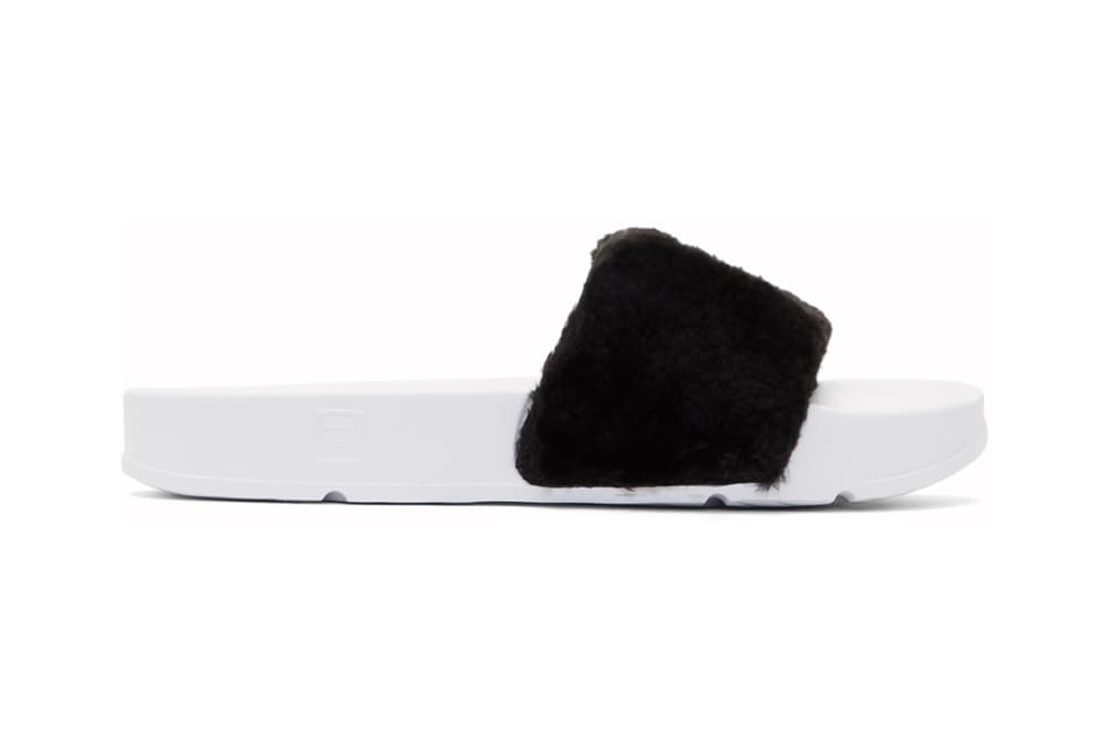 Baja East FILA Shearling Slides Fur Purple White Black Grey