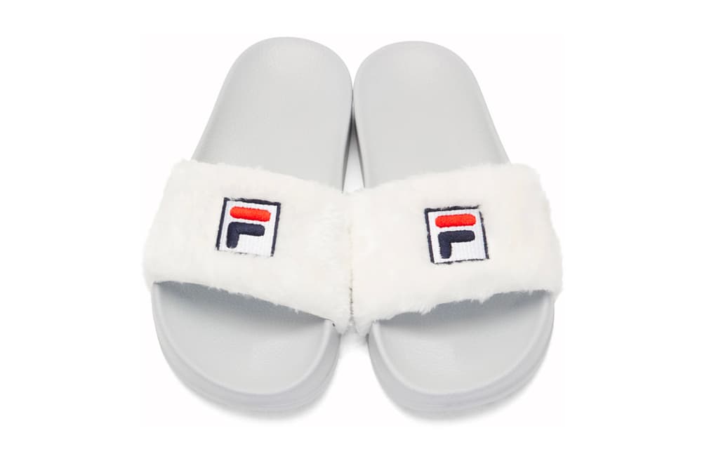 Baja East FILA Shearling Slides Fur Purple White Black Grey