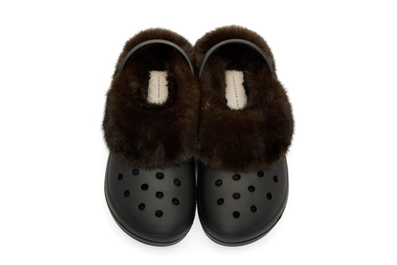 brown fur crocs