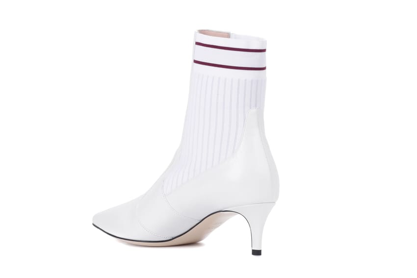 Fendi White Leather Sock Kitten Heels 