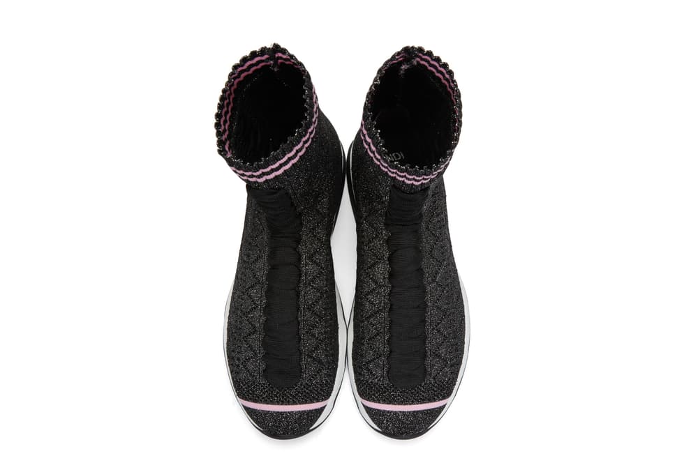 Fendi Lace-Up Sock Runners Pink Black Glitter Karl Lagerfeld SSENSE Sneakers Shoes