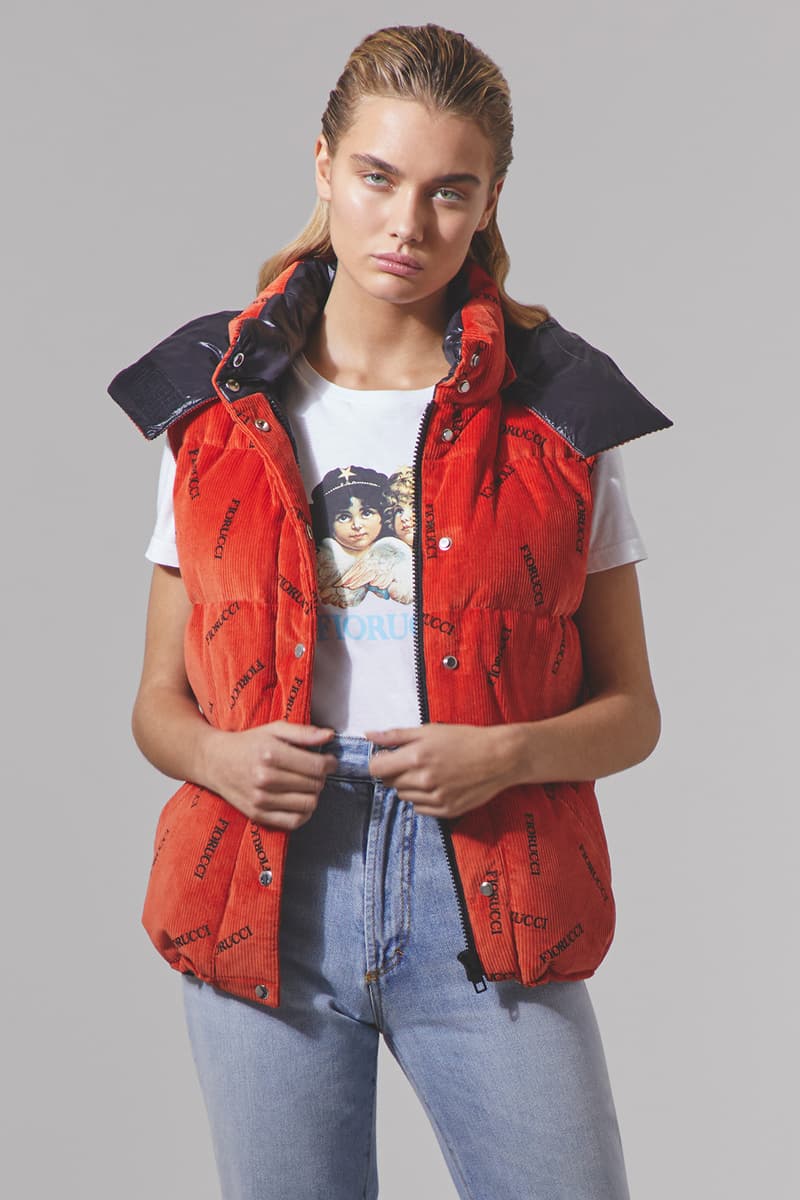 Fiorucci puffa puffer gilet cord corduroy orange logo