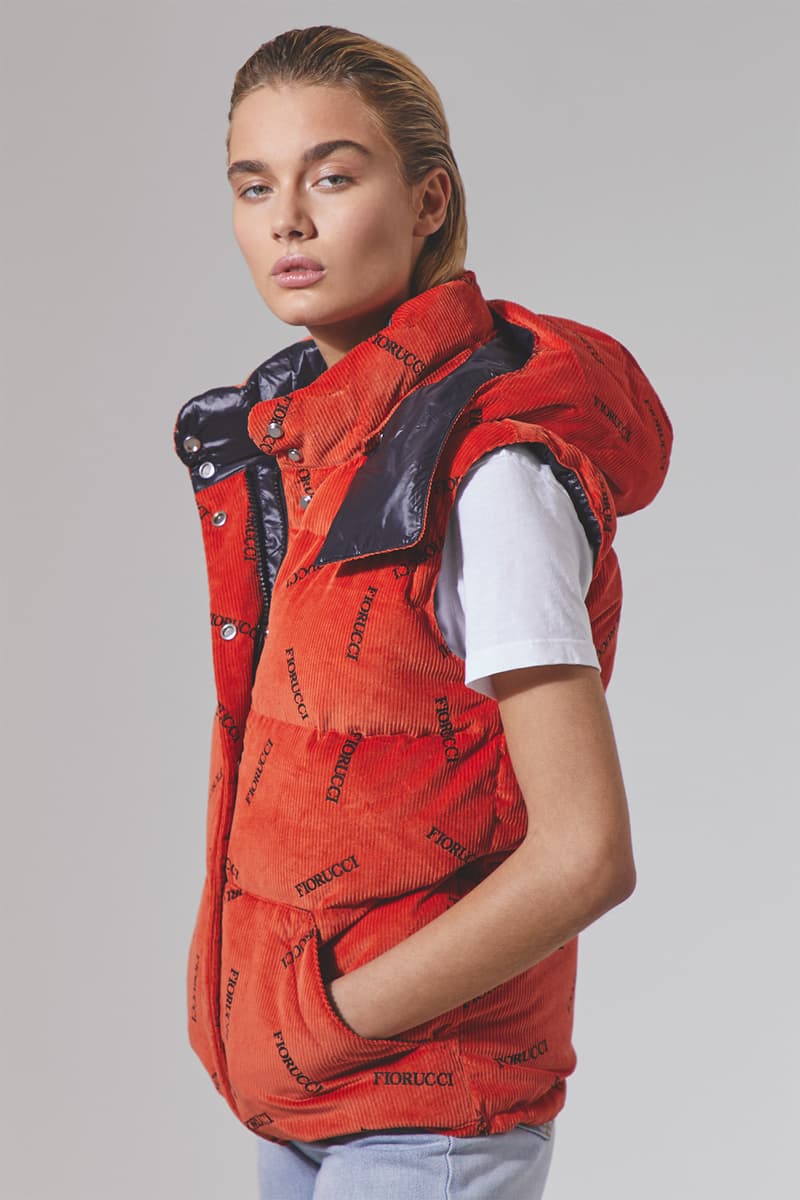 Fiorucci puffa puffer gilet cord corduroy orange logo