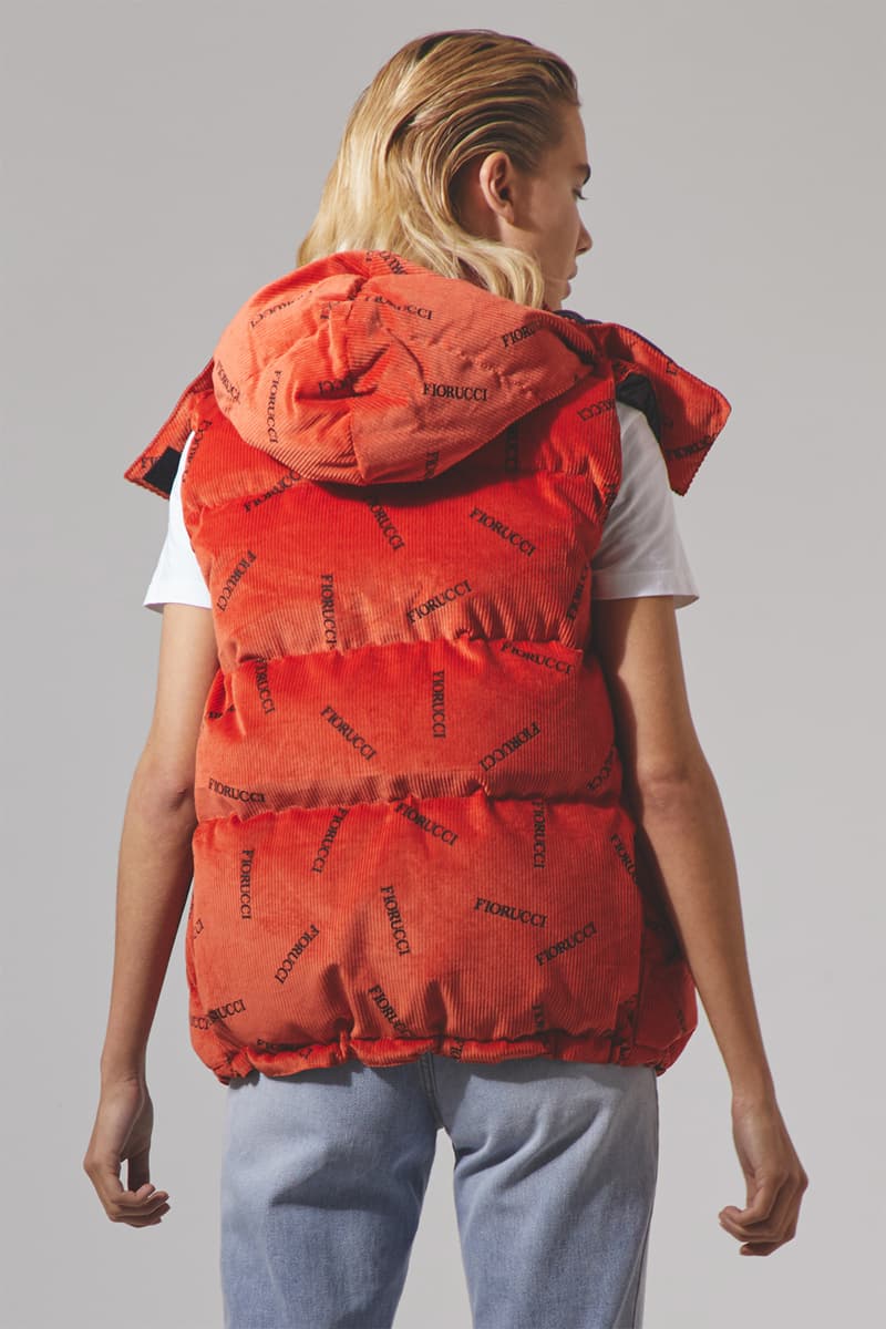 Fiorucci puffa puffer gilet cord corduroy orange logo