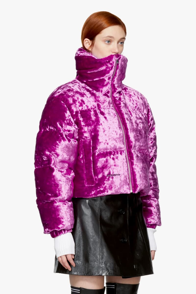 misbhv fuchsia pink velour puffer down jacket