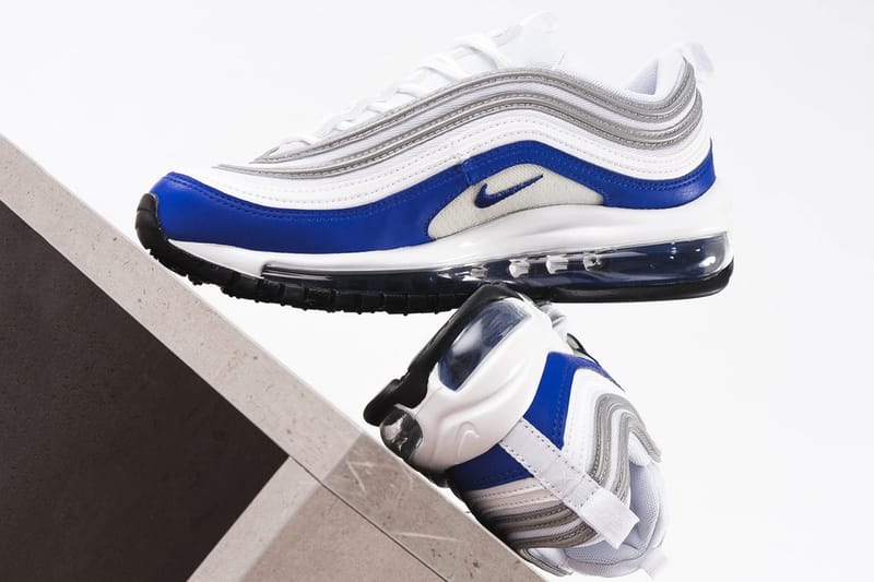 blue and white nike 97