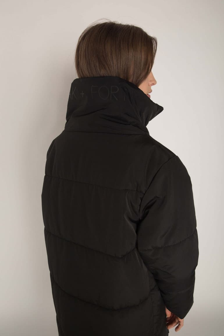 OAK + FORT Black Winter Parka Jacket Escape the Cold Down Minimal Sleek Outerwear
