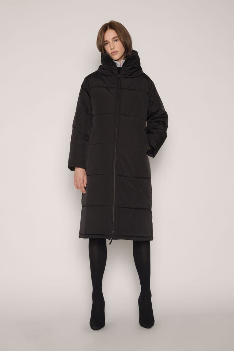 OAK + FORT Black Winter Parka Jacket Escape the Cold Down Minimal Sleek Outerwear