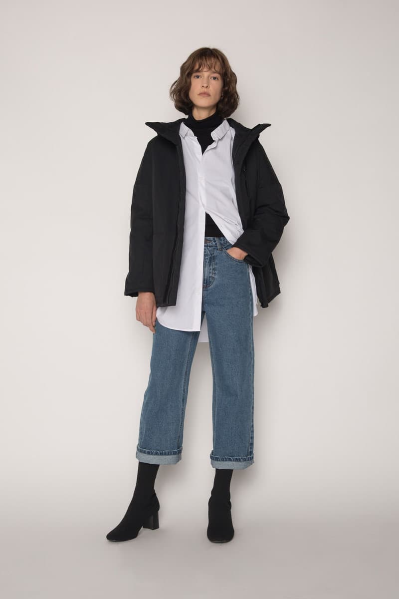 OAK + FORT Black Winter Parka Jacket Escape the Cold Down Minimal Sleek Outerwear