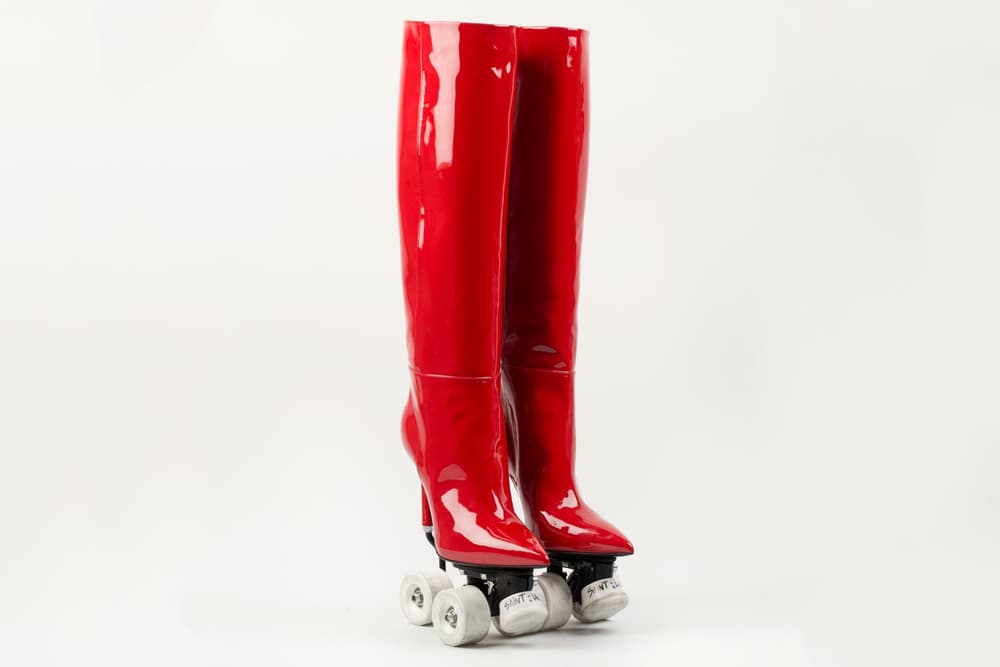 Saint Laurent colette Rollerblade Heels Boots Red Black Skate