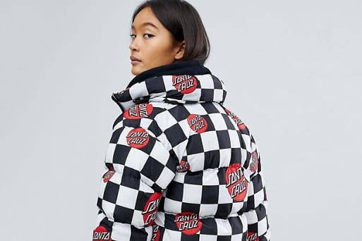 checkered puffer coat