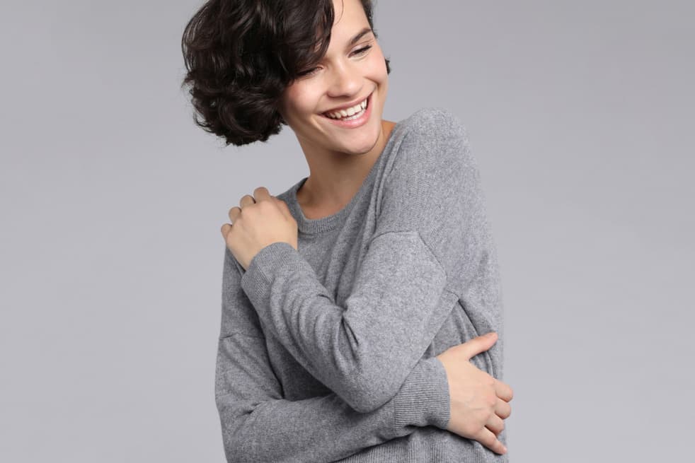 GRANA Cashmere Cropped Crewneck Sweater Grey